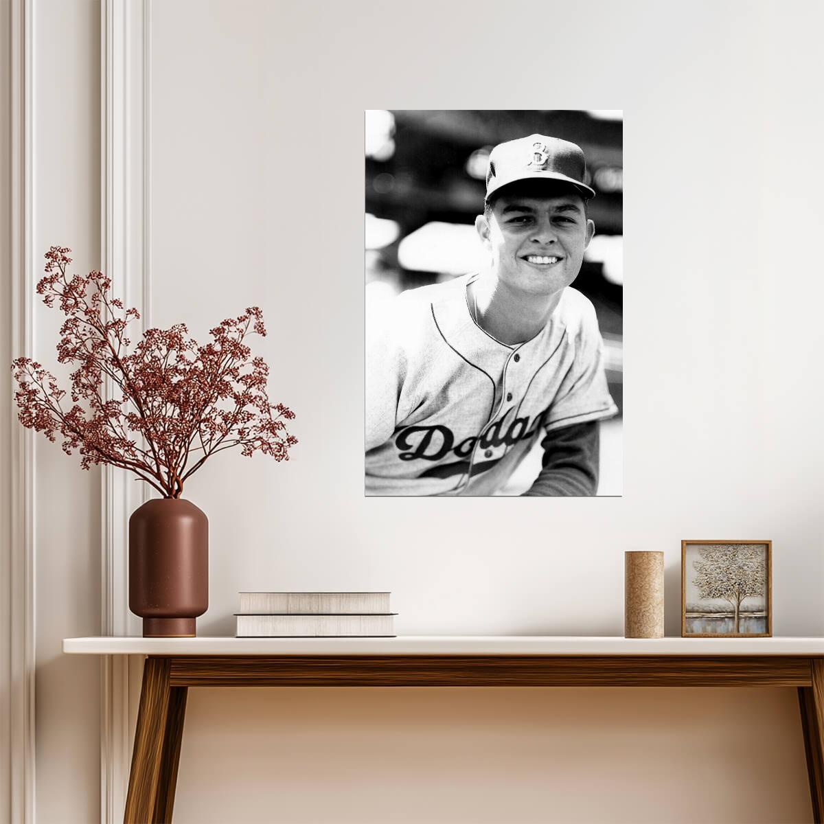 Young Don Drysdale Portrait | Los Angeles Dodgers | Black and White Photo Poster - Vintage & Retro Poster