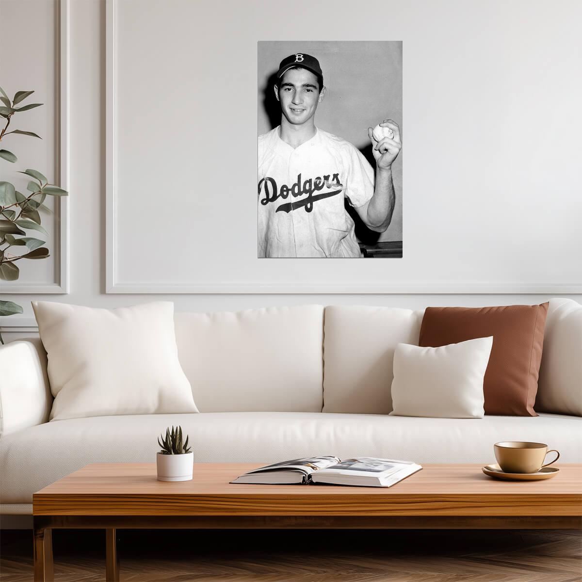 Sandy Koufax Pitching Grip | Los Angeles Dodgers Poster | B&W Baseball Photo - Vintage & Retro Poster
