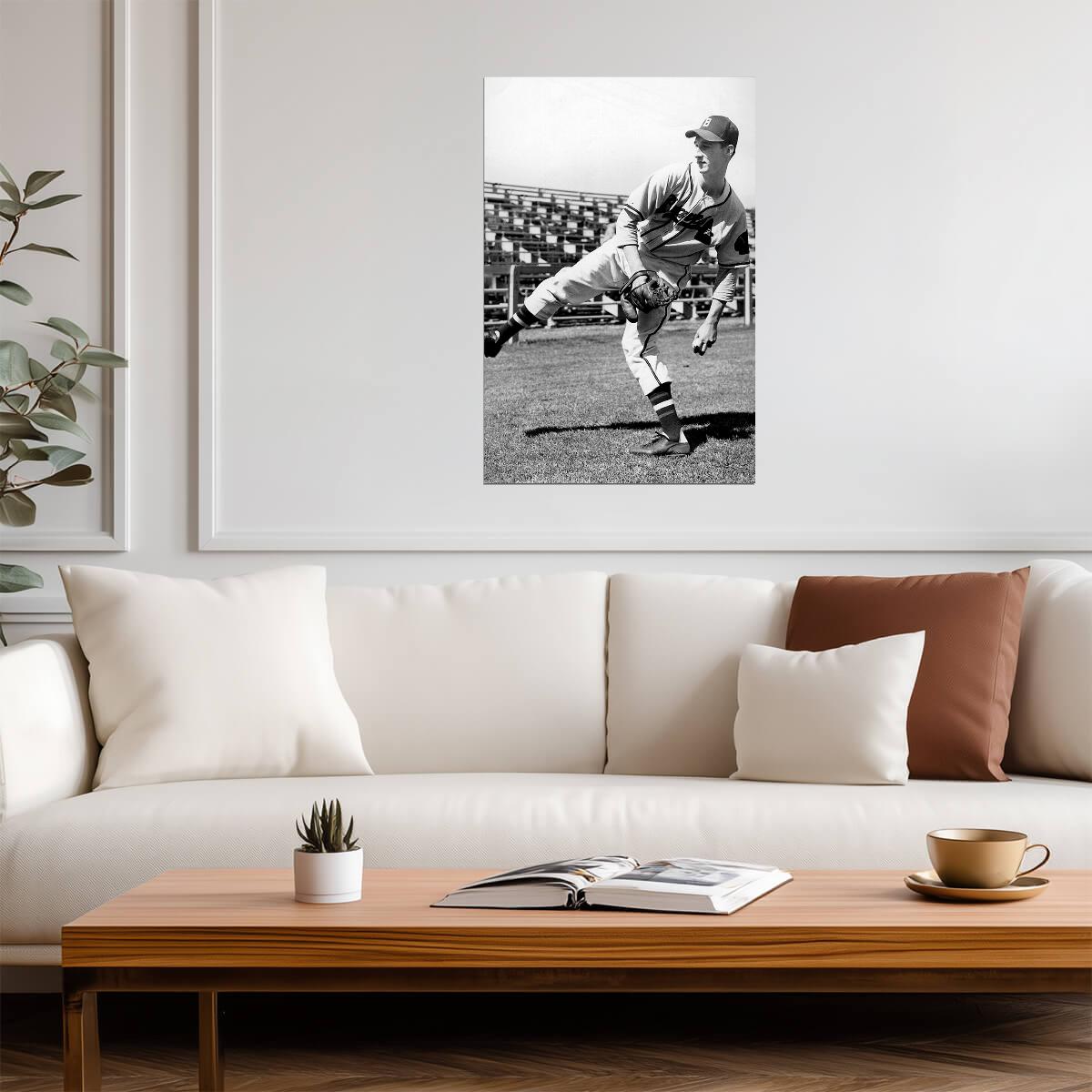 Warren Spahn St. Louis Cardinals | Pitching Motion B&W | Vintage Baseball Poster - Sports Poster