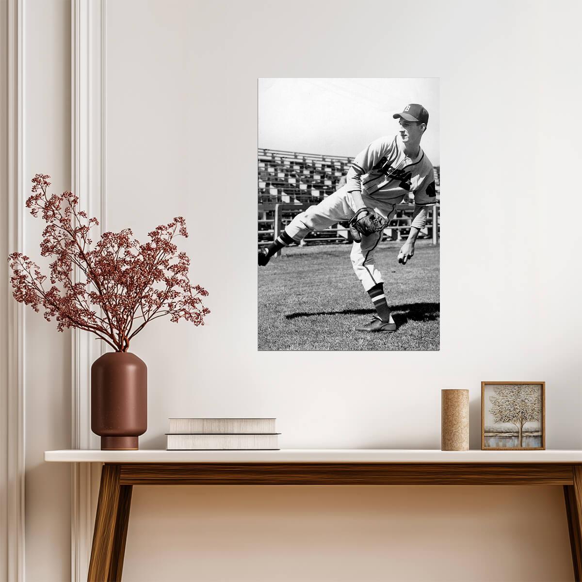 Warren Spahn St. Louis Cardinals | Pitching Motion B&W | Vintage Baseball Poster - Sports Poster