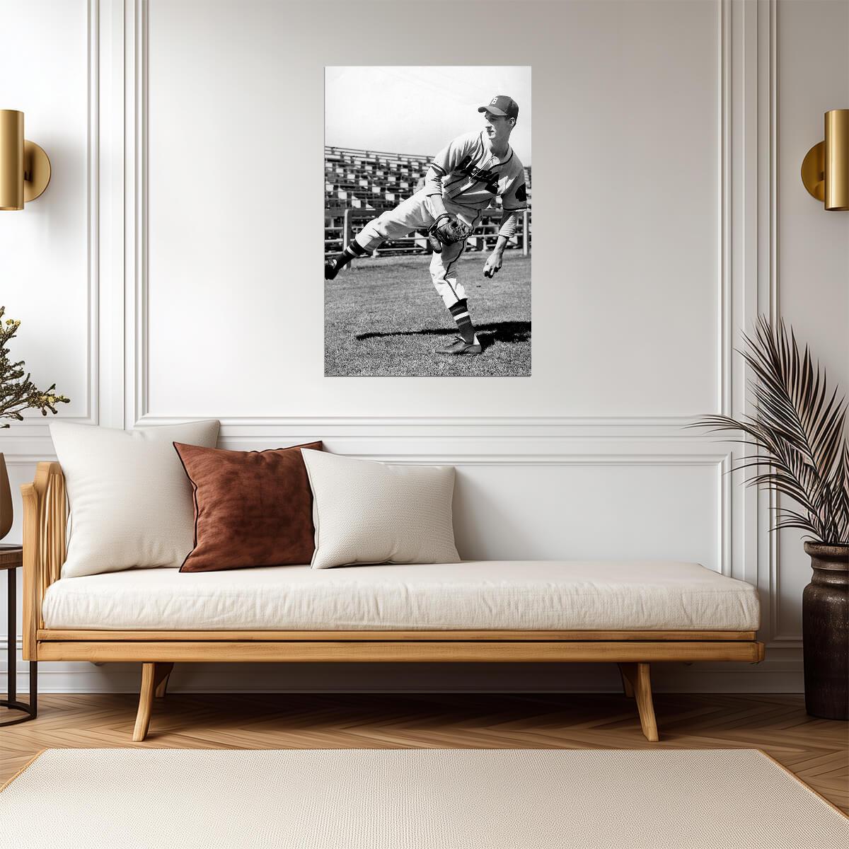 Warren Spahn St. Louis Cardinals | Pitching Motion B&W | Vintage Baseball Poster - Sports Poster