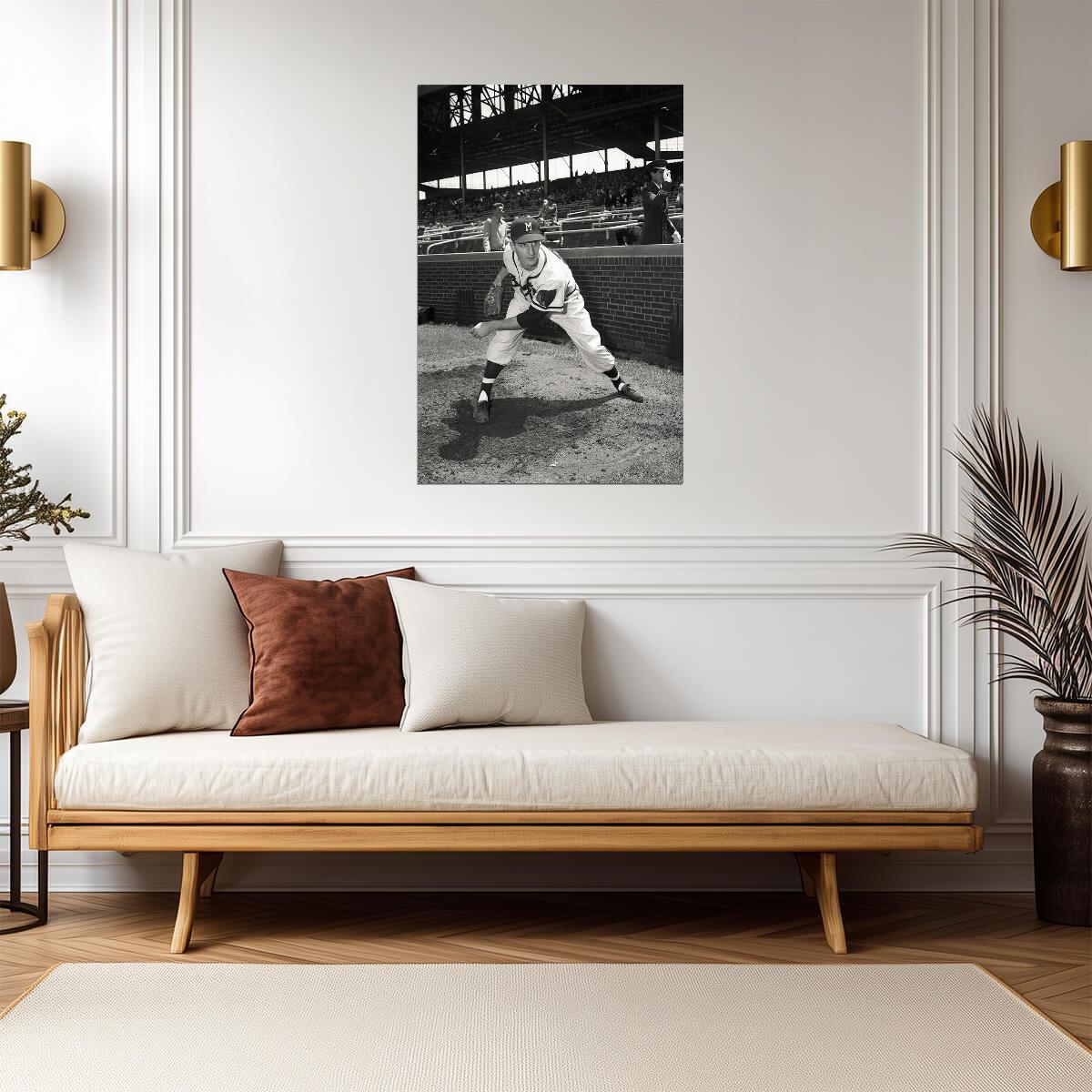 Warren Spahn Milwaukee Braves | Batting Stance B&W | Vintage Baseball Poster - Sports Poster