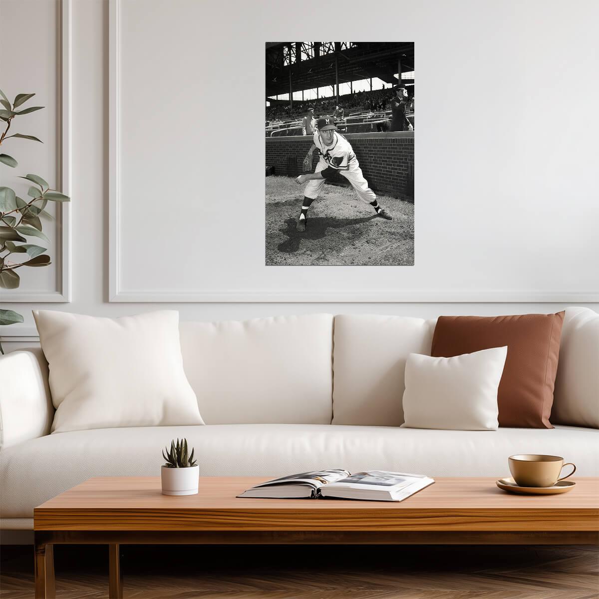 Warren Spahn Milwaukee Braves | Batting Stance B&W | Vintage Baseball Poster - Sports Poster