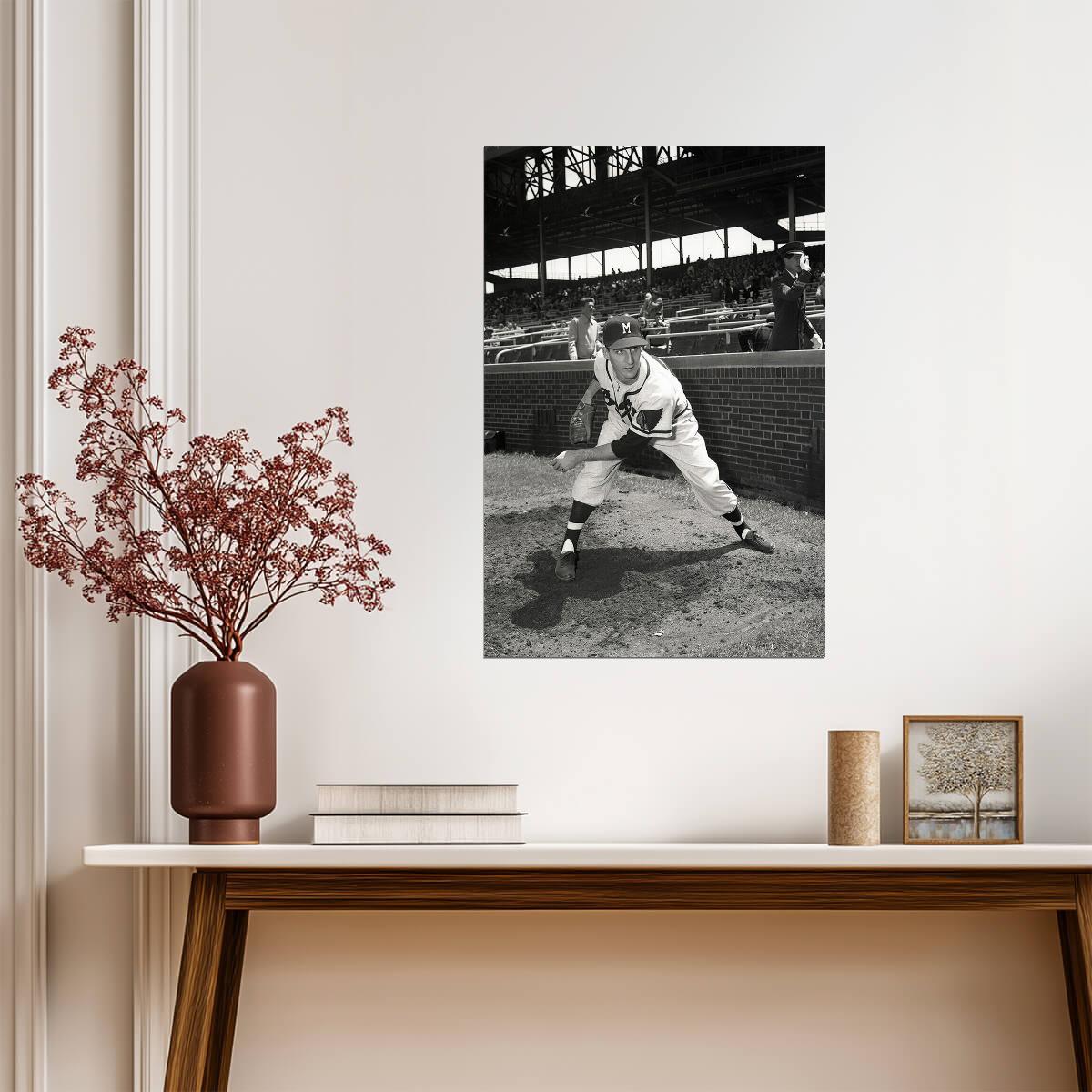 Warren Spahn Milwaukee Braves | Batting Stance B&W | Vintage Baseball Poster - Sports Poster