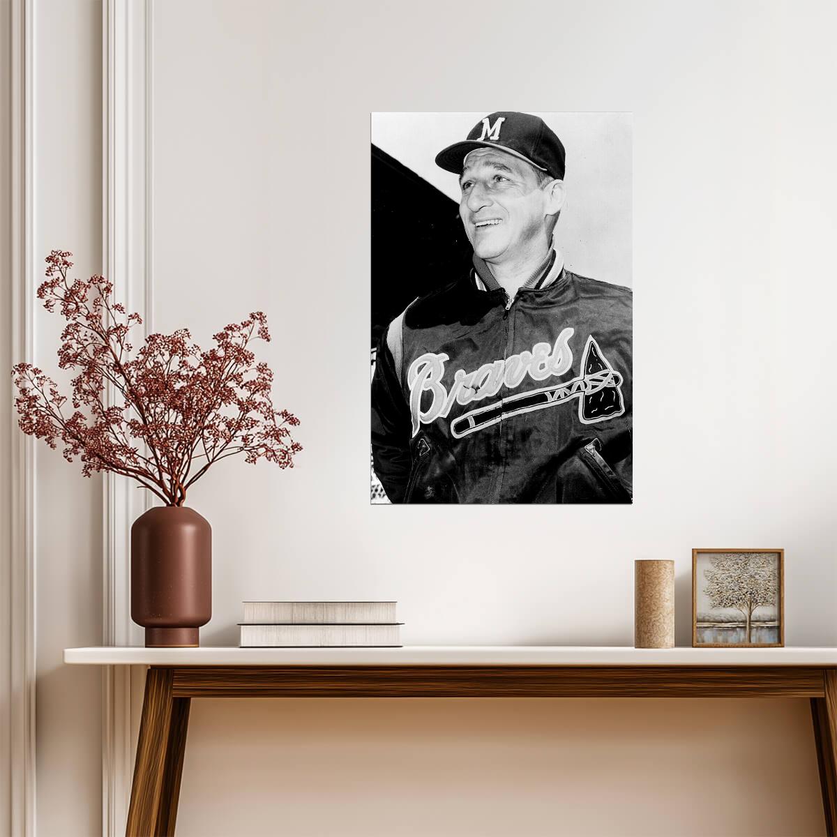 Warren Spahn Portrait | Boston Braves Legend | Vintage B&W Photography Poster - Vintage & Retro Poster