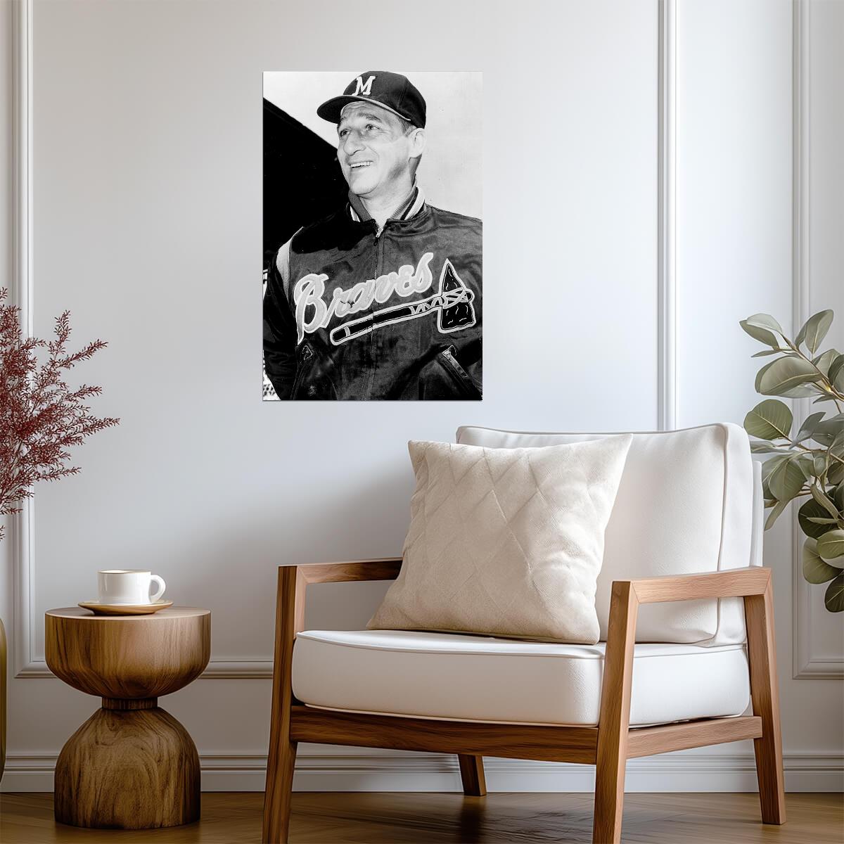 Warren Spahn Portrait | Boston Braves Legend | Vintage B&W Photography Poster - Vintage & Retro Poster