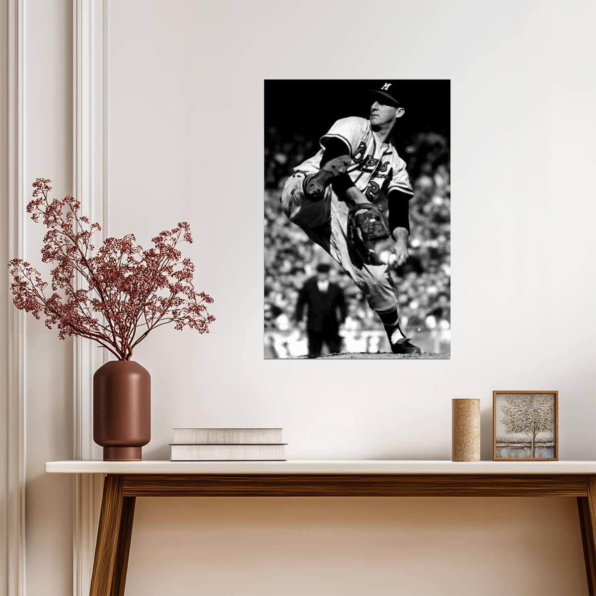 Warren Spahn Milwaukee Braves | Pitching Motion B&W | Baseball Legend Poster - Sports Poster