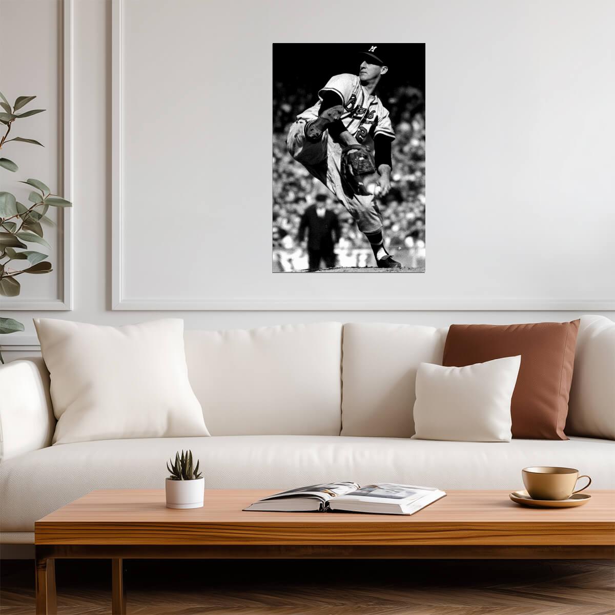 Warren Spahn Milwaukee Braves | Pitching Motion B&W | Baseball Legend Poster - Sports Poster