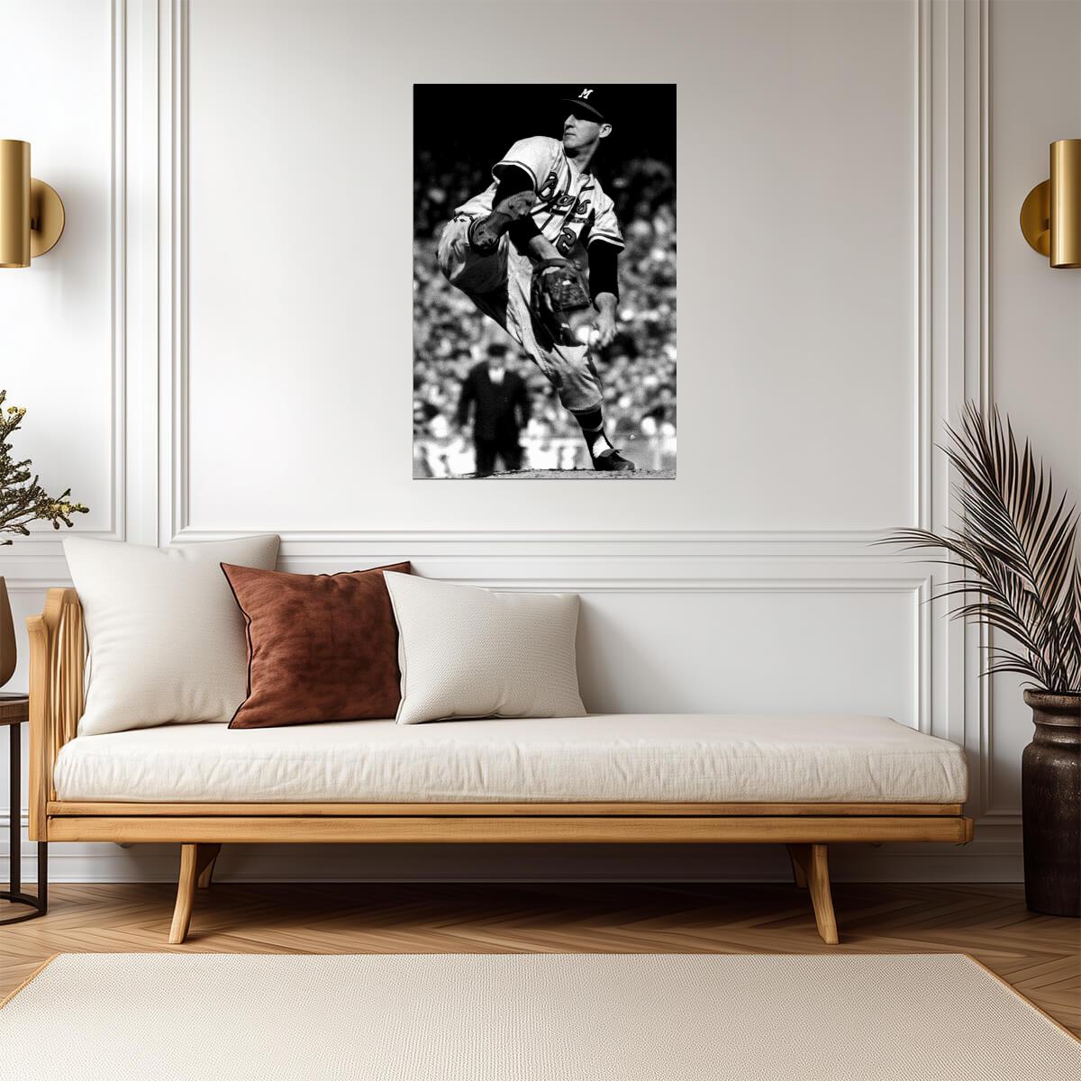 Warren Spahn Milwaukee Braves | Pitching Motion B&W | Baseball Legend Poster - Sports Poster