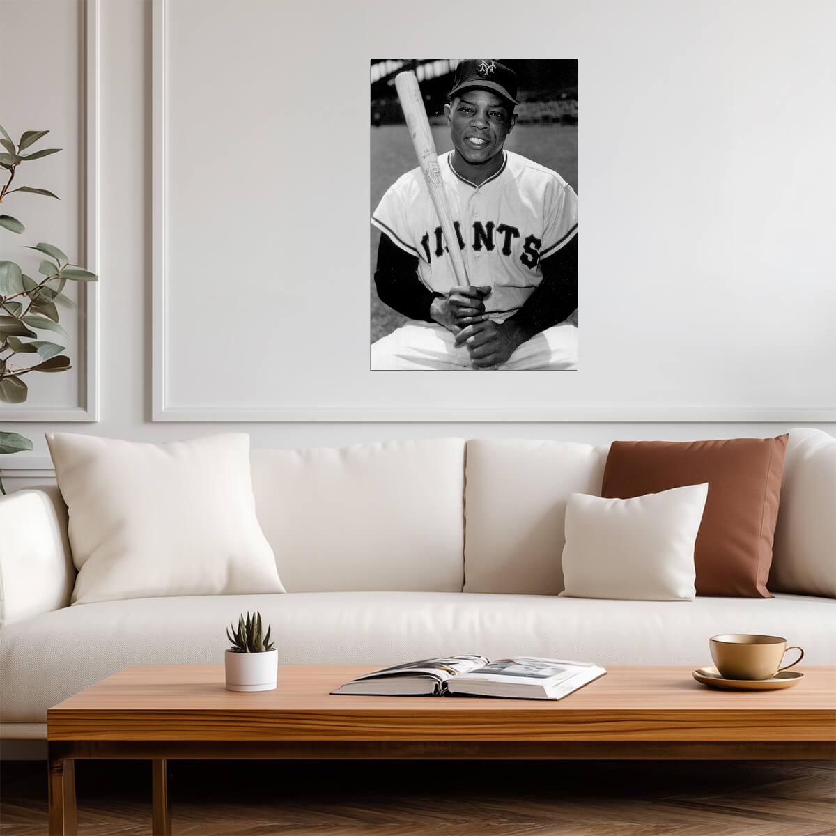 Willie Mays Portrait | San Francisco Giants Legend | Black and White Photography Poster - Vintage & Retro Poster