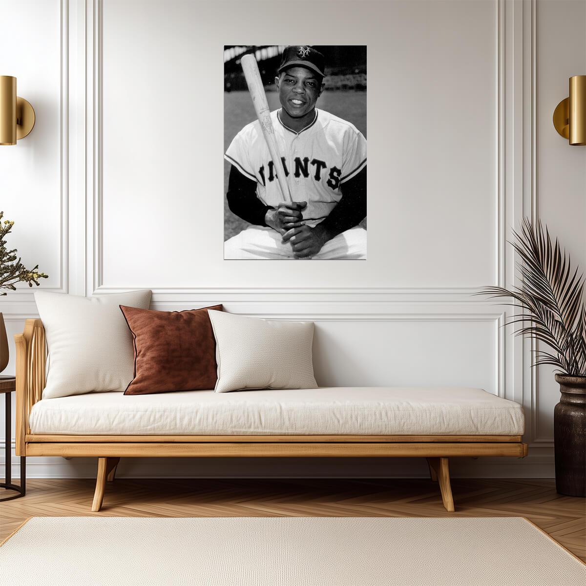 Willie Mays Portrait | San Francisco Giants Legend | Black and White Photography Poster - Vintage & Retro Poster