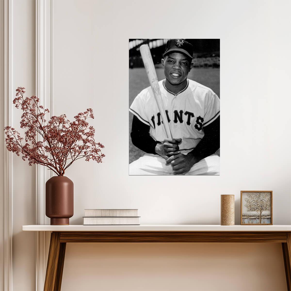 Willie Mays Portrait | San Francisco Giants Legend | Black and White Photography Poster - Vintage & Retro Poster