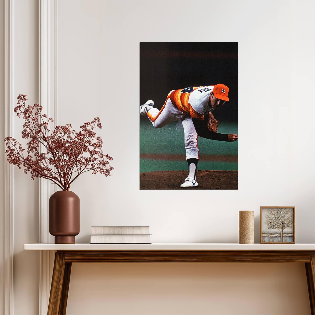 Nolan Ryan Houston Astros | Vintage Pitching Motion | Baseball Legend Poster - Sports Poster