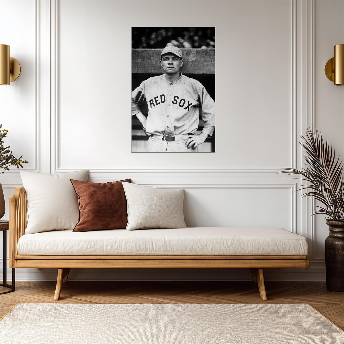 Babe Ruth Boston Red Sox Portrait | B&W Photo Poster | Sports Legend Art - Vintage & Retro Poster