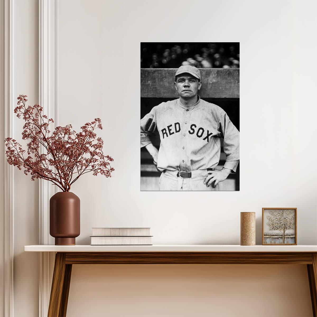 Babe Ruth Boston Red Sox Portrait | B&W Photo Poster | Sports Legend Art - Vintage & Retro Poster