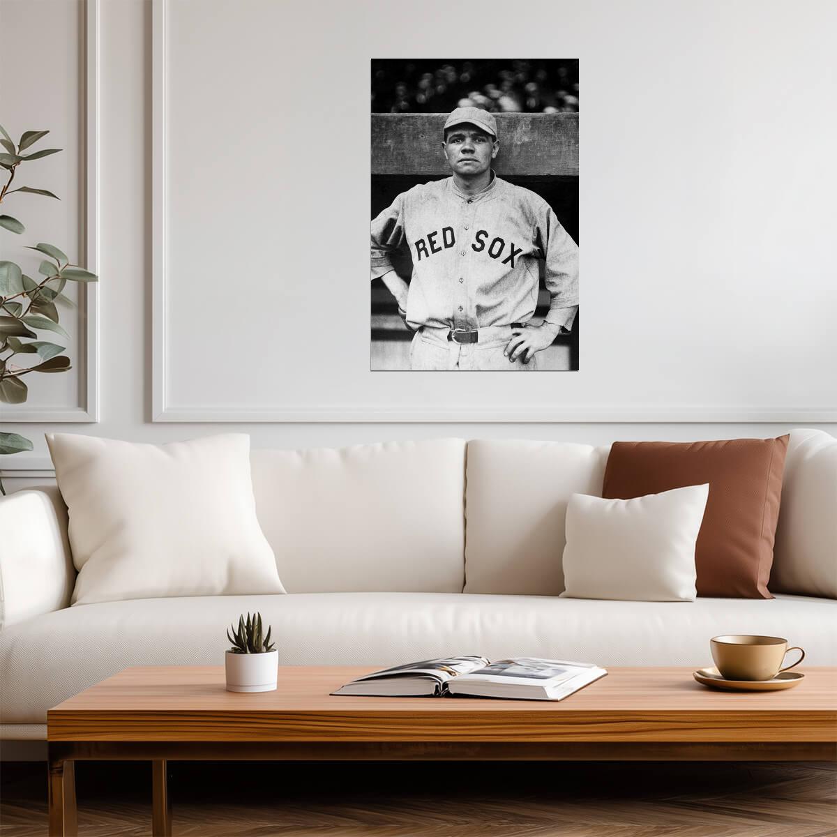 Babe Ruth Boston Red Sox Portrait | B&W Photo Poster | Sports Legend Art - Vintage & Retro Poster