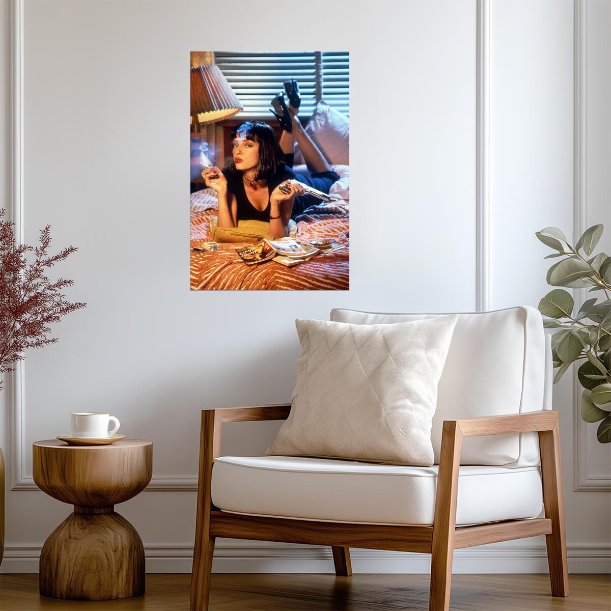 Pulp Fiction | Uma Thurman as Mia Wallace on Bed | Movie Scene Poster - Movies & TV Poster