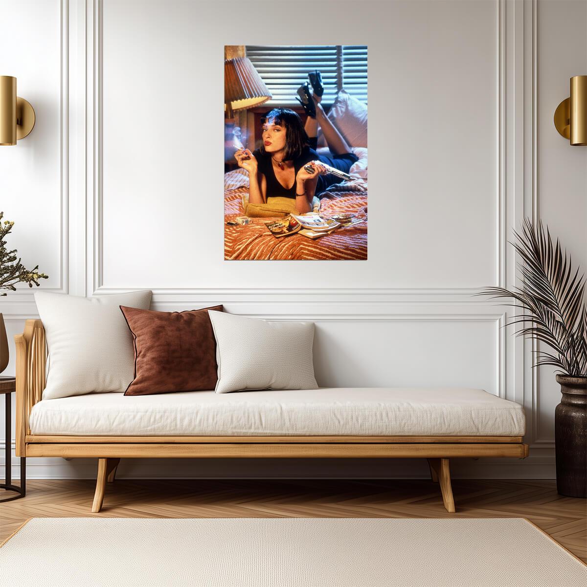 Pulp Fiction | Uma Thurman as Mia Wallace on Bed | Movie Scene Poster - Movies & TV Poster