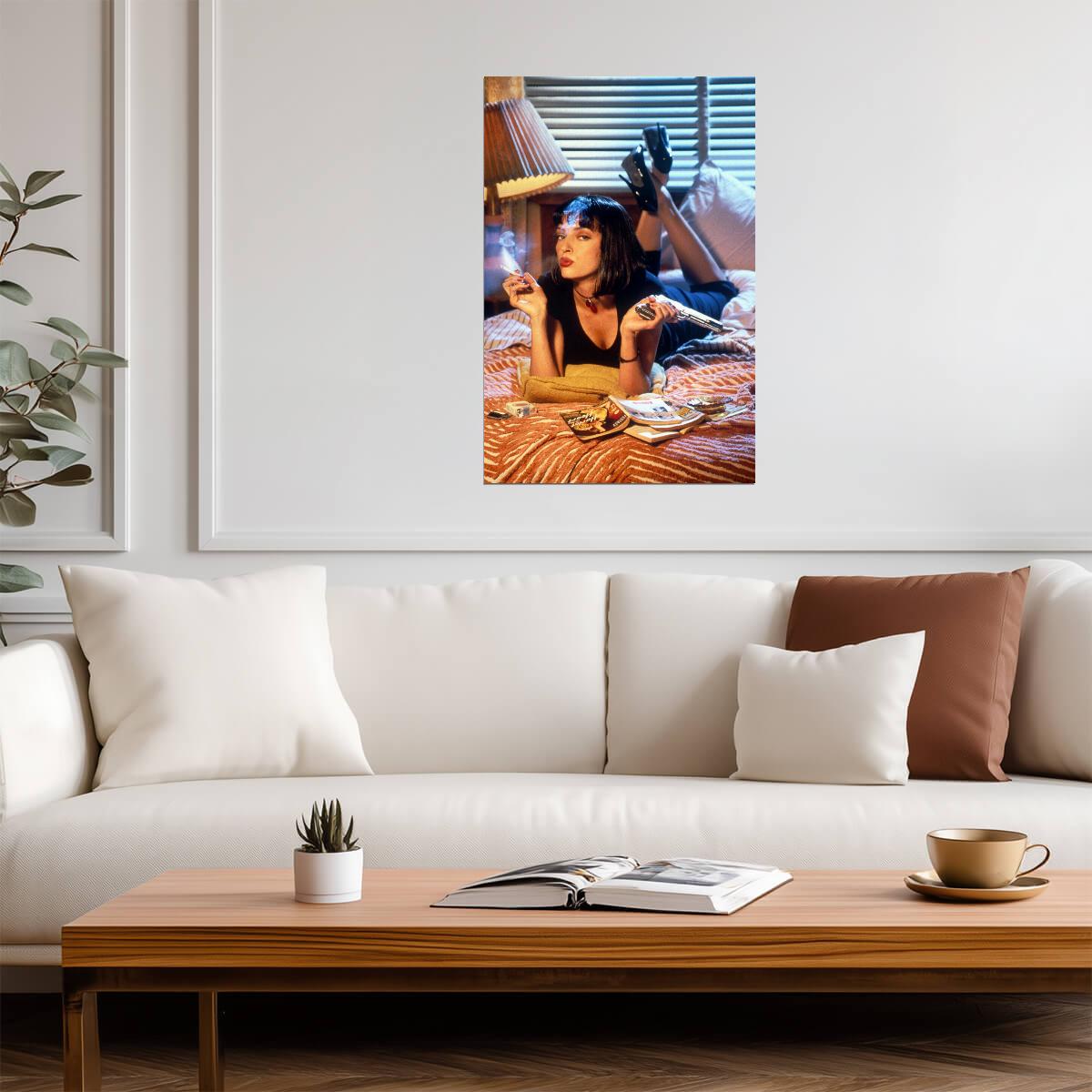 Pulp Fiction | Uma Thurman as Mia Wallace on Bed | Movie Scene Poster - Movies & TV Poster