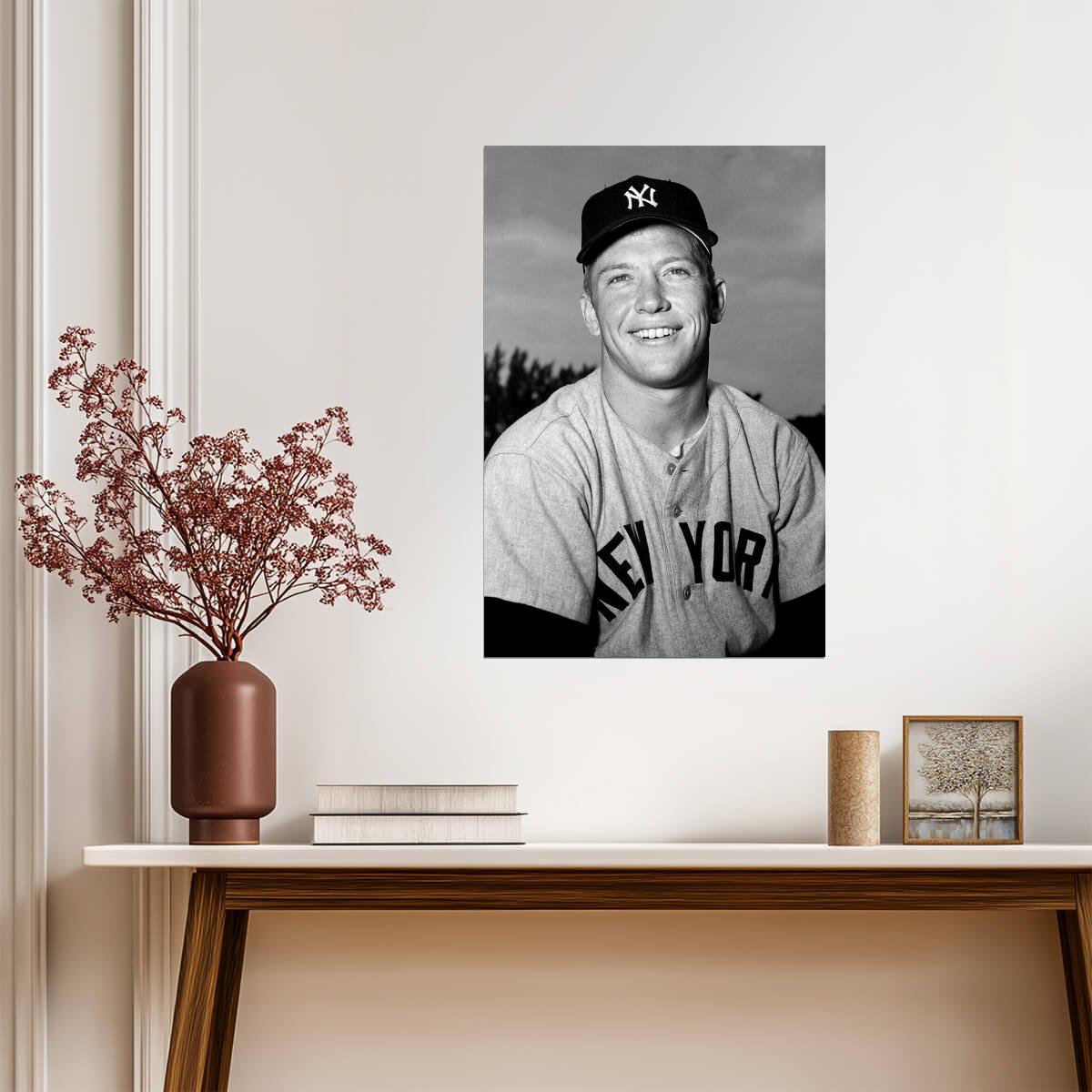 Mickey Mantle Portrait | New York Yankees Legend | Black and White Photo Poster - Vintage & Retro Poster
