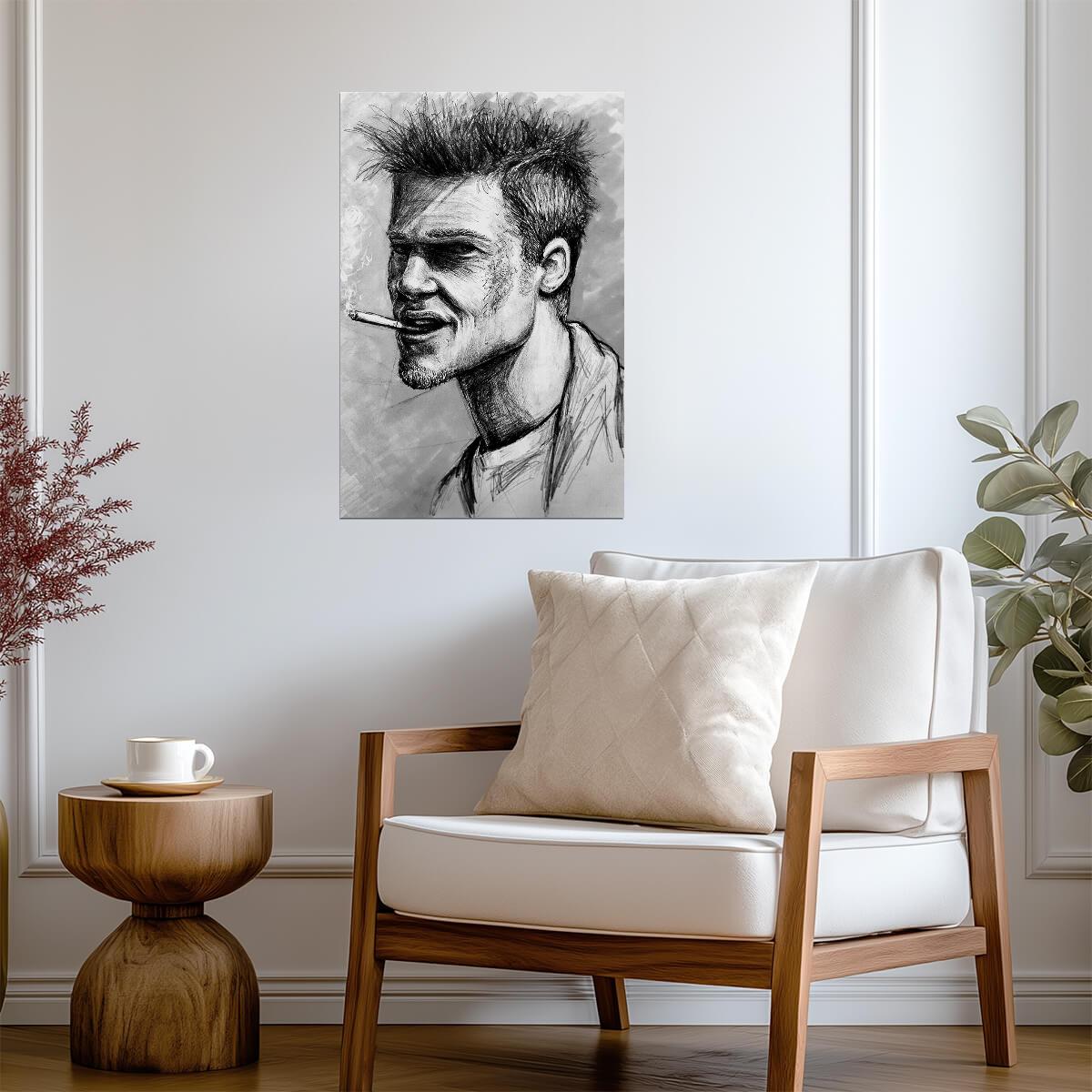 Fight Club | Tyler Durden Sketch Portrait | Black and White Movie Poster - Movies & TV Poster