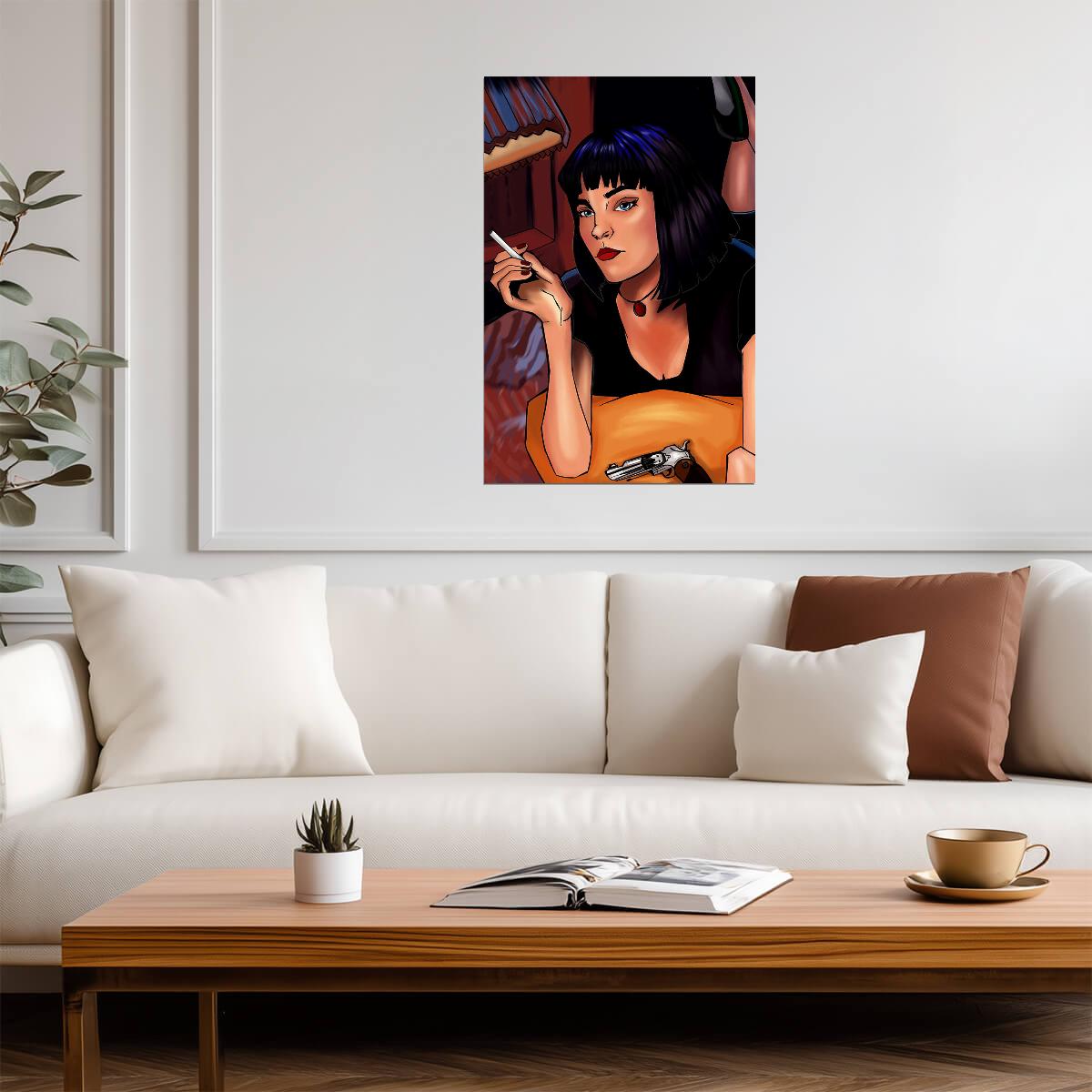 Pulp Fiction | Illustrated Mia Wallace Smoking | Movie Art Poster - Movies & TV Poster