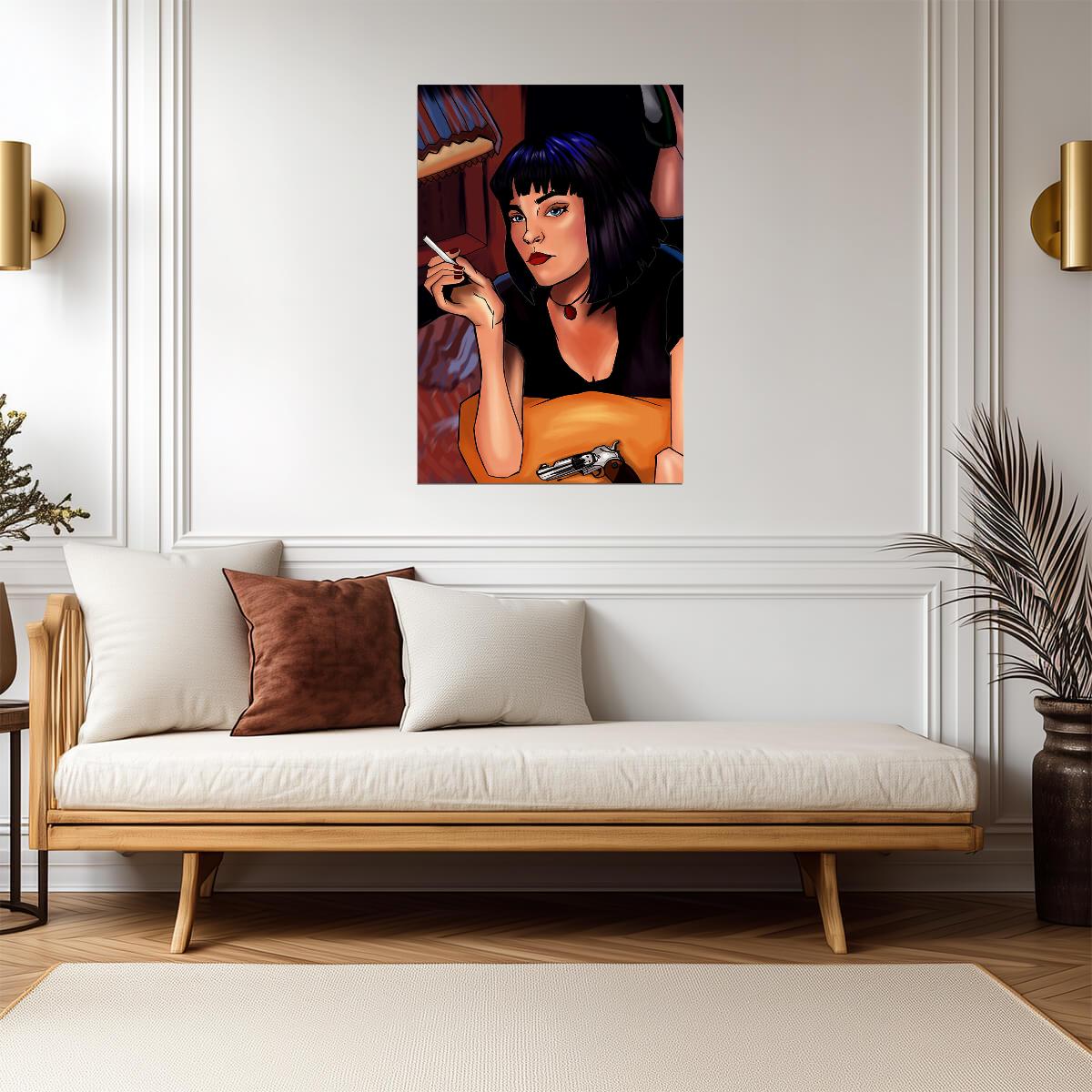 Pulp Fiction | Illustrated Mia Wallace Smoking | Movie Art Poster - Movies & TV Poster