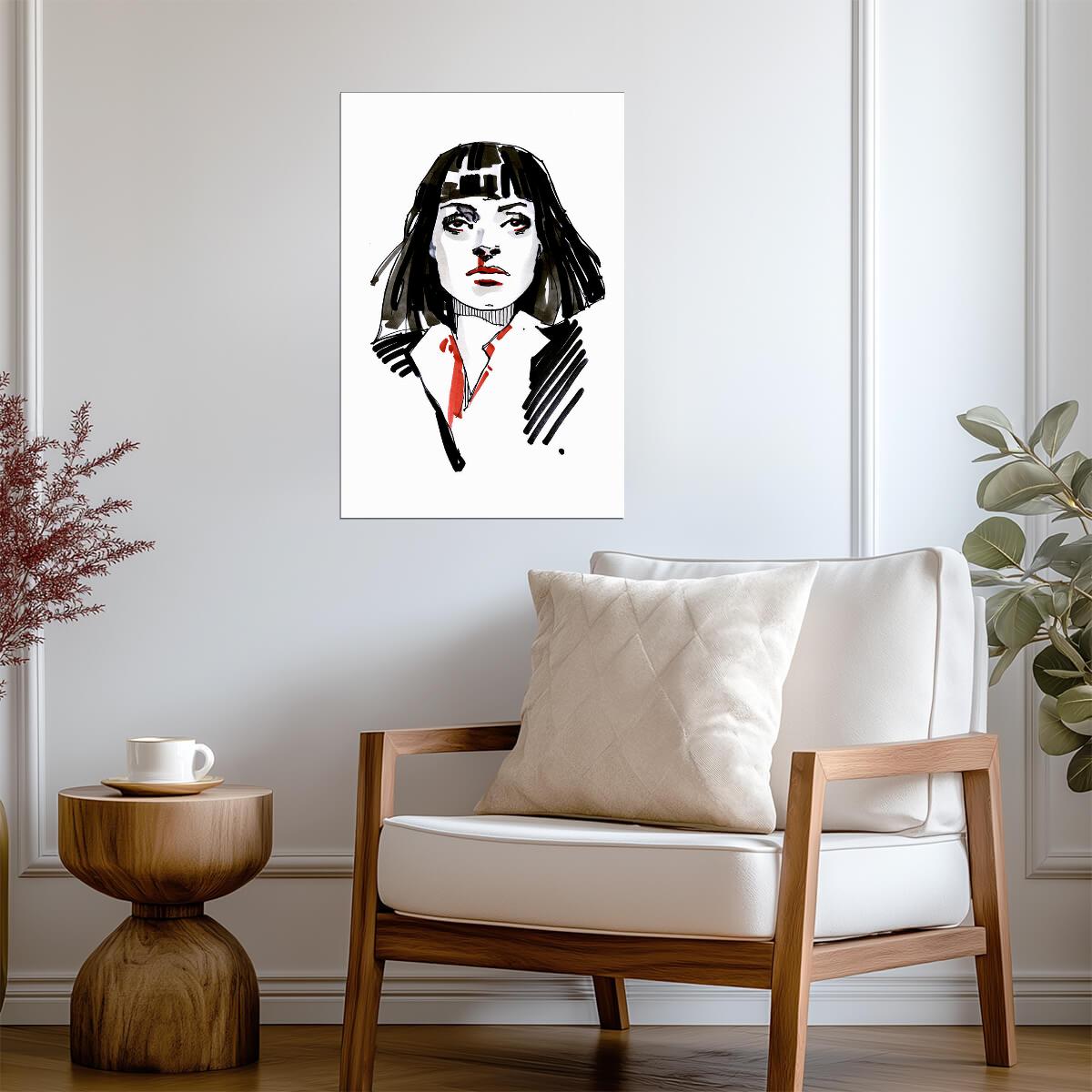 Pulp Fiction | Mia Wallace Overdose Scene Sketch | Black and White Poster - Movies & TV Poster
