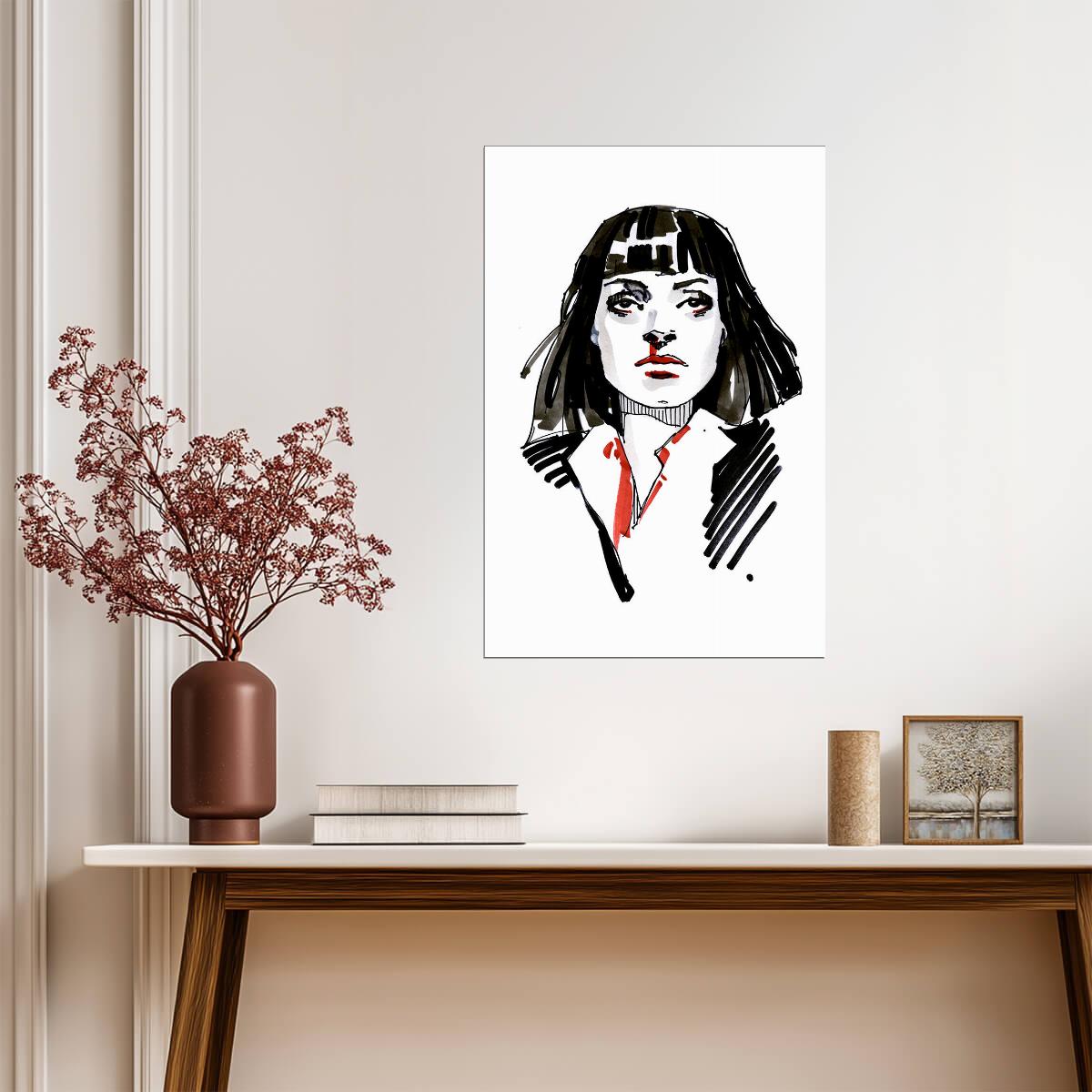 Pulp Fiction | Mia Wallace Overdose Scene Sketch | Black and White Poster - Movies & TV Poster