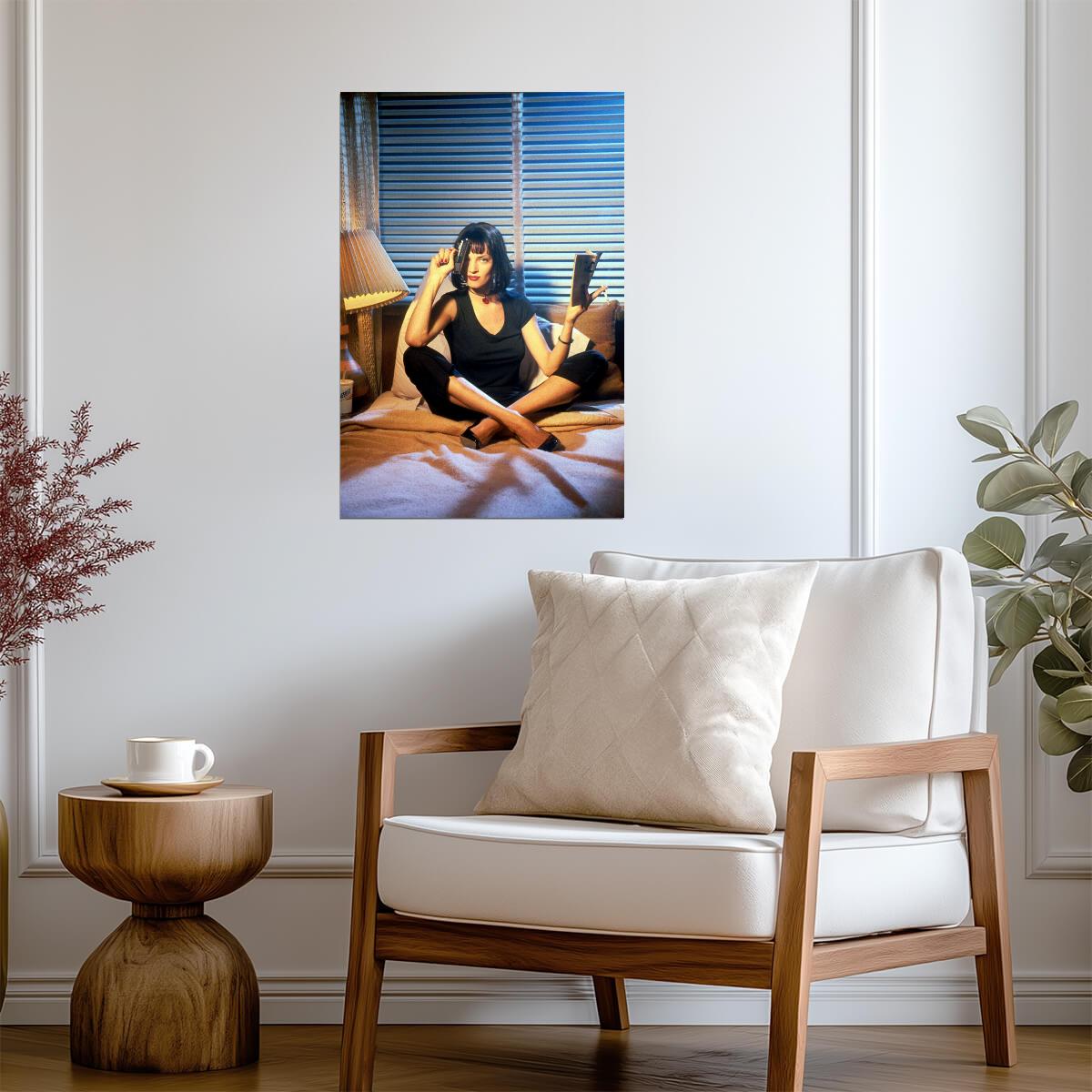 Pulp Fiction | Mia Wallace Sitting with Gun | Uma Thurman Movie Poster - Movies & TV Poster