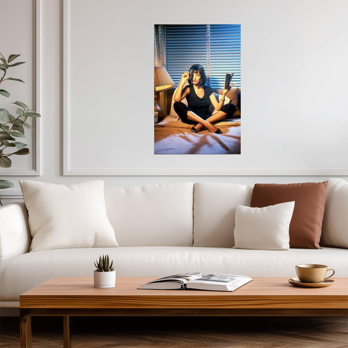 Pulp Fiction | Mia Wallace Sitting with Gun | Uma Thurman Movie Poster - Movies & TV Poster