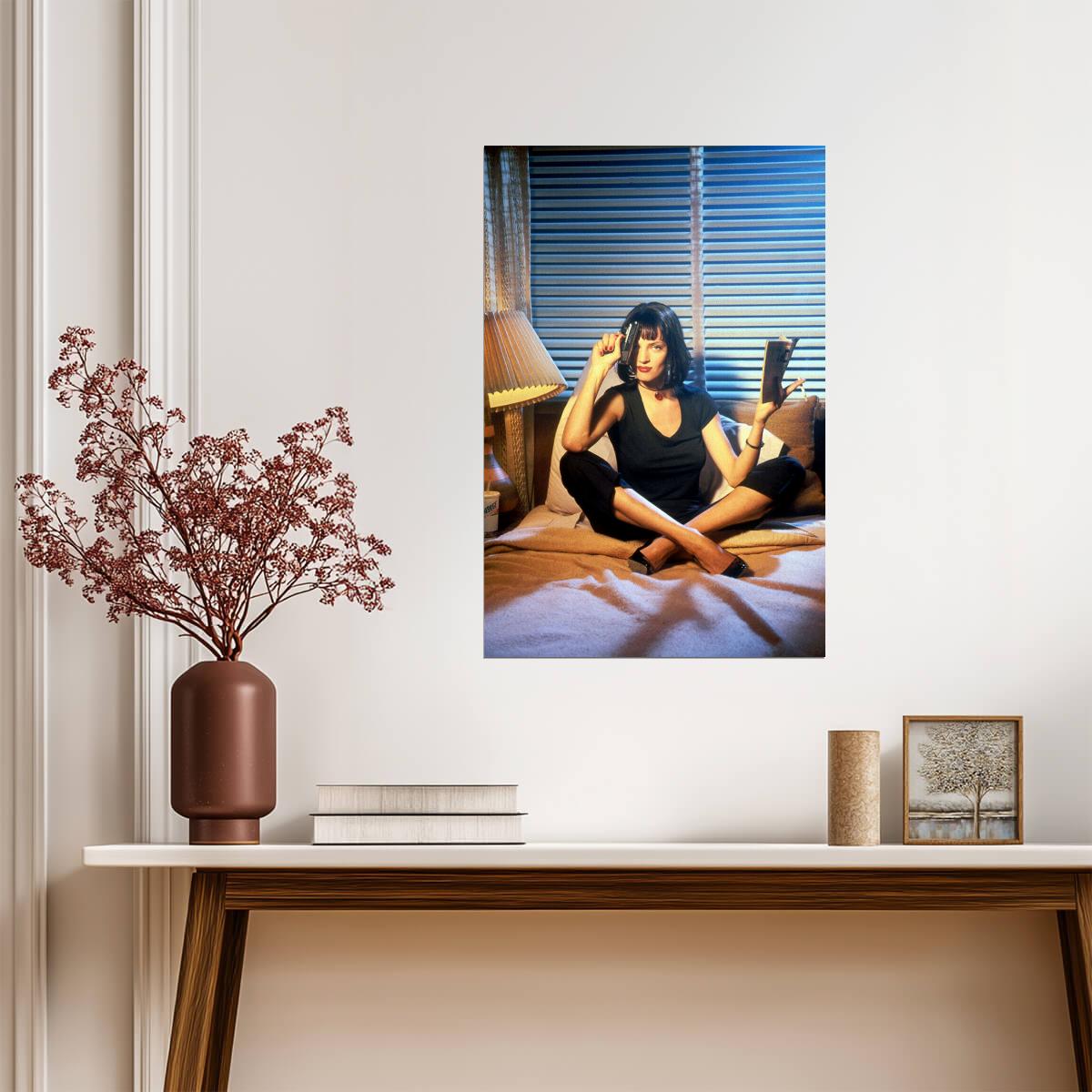 Pulp Fiction | Mia Wallace Sitting with Gun | Uma Thurman Movie Poster - Movies & TV Poster