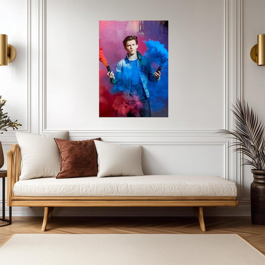 Tom Holland with Color Smoke | Celebrity Portrait Poster | Modern Actor Wall Art - Celebrities Poster