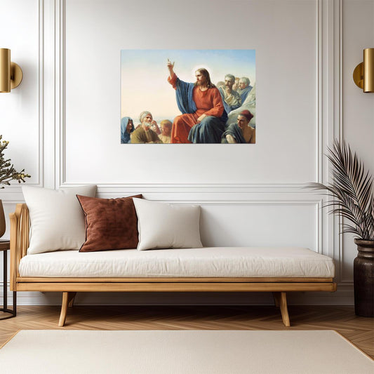 Jesus Sermon on the Mount | Vintage Style Religious Painting Poster | Christian Art Print - Graphic & Art Poster