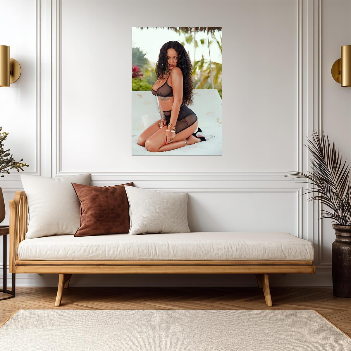 Rihanna in Black Sheer Lingerie | Savage X Fenty Poster | Sexy Music Star Art - Music Poster