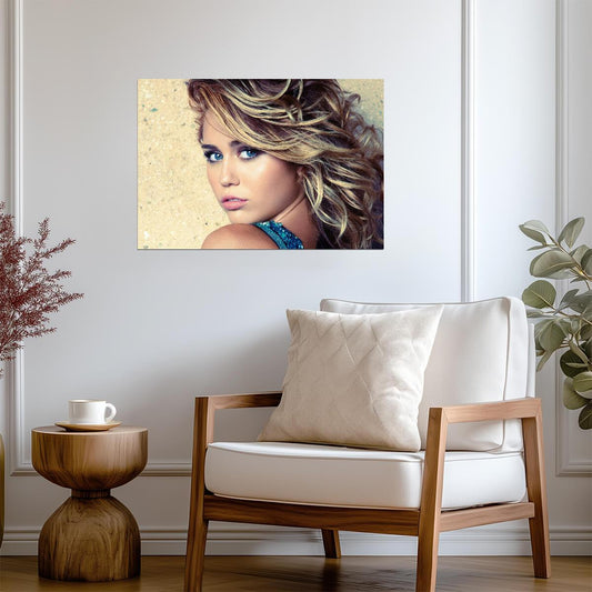 Miley Cyrus Blue Eyes Portrait | Pop Star Music Poster | Celebrity Photoshoot Wall Art - Music Poster