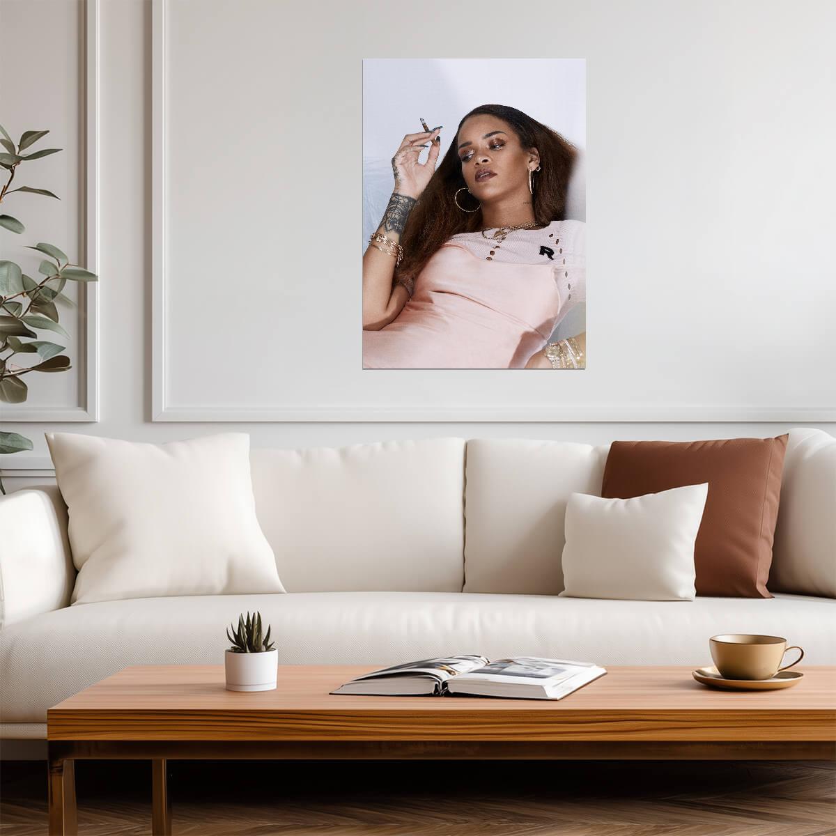 Rihanna Smoking Portrait | Pink Slip Photoshoot Poster | Music Star Wall Art - Music Poster