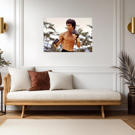Bruce Lee with Gloves | Martial Arts Movie Poster | Kung Fu Legend Art - Celebrities Poster