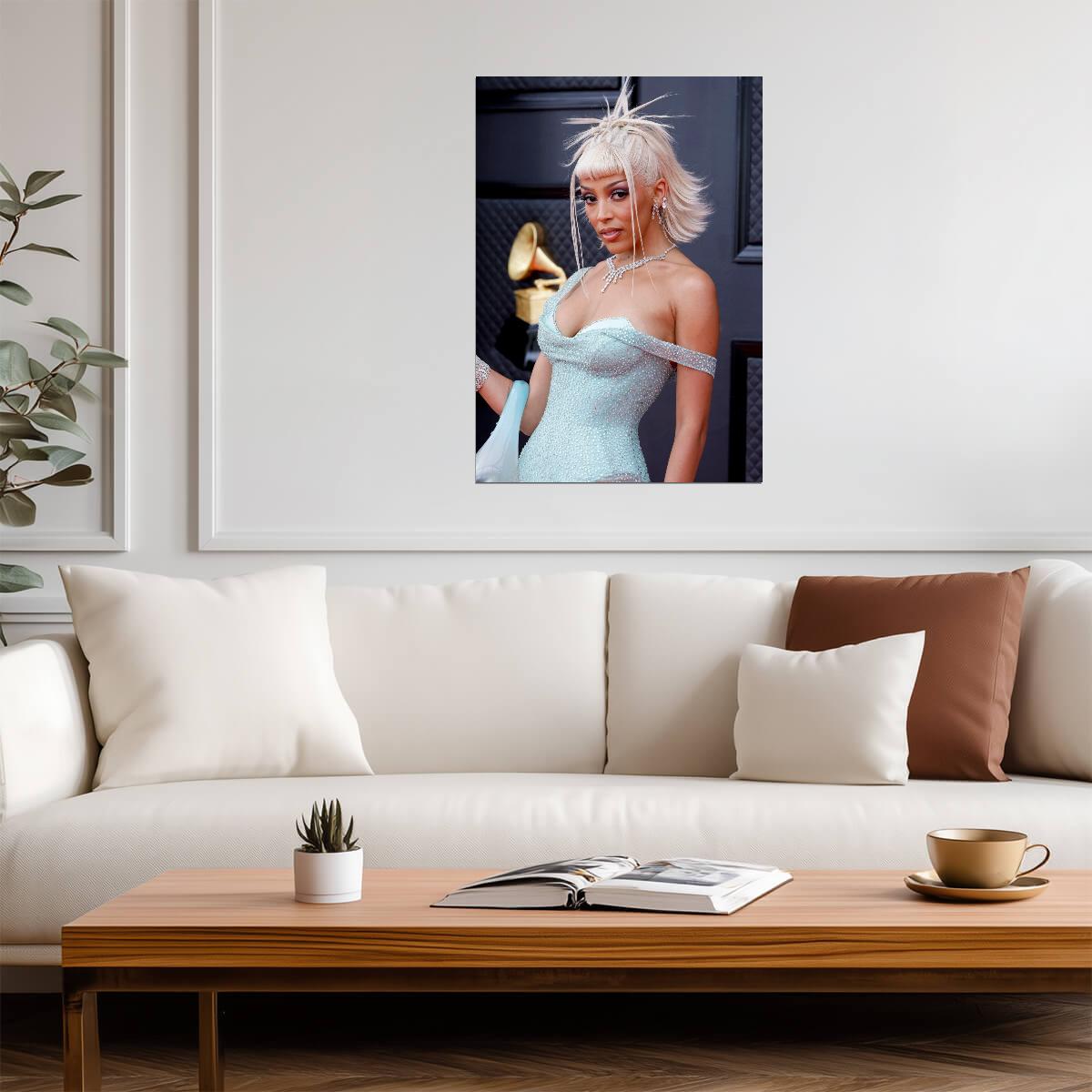 Doja Cat Grammy Awards 2022 | Blue Dress Red Carpet Poster | Celebrity Fashion Art - Music Poster