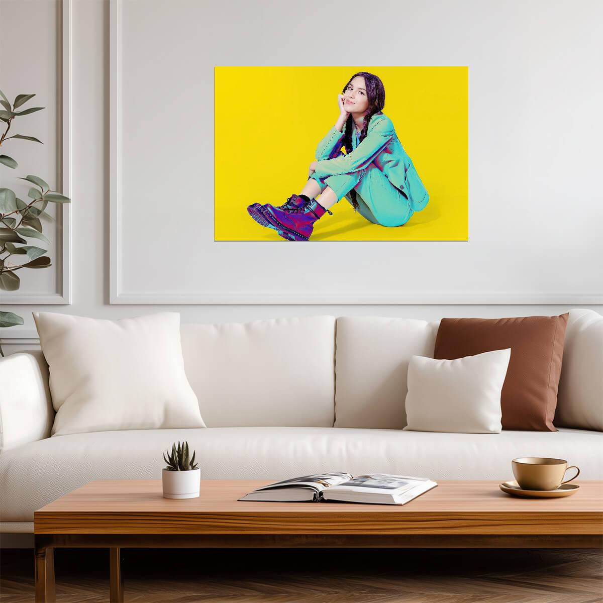 Olivia Rodrigo Yellow Background Photoshoot | Pop Star Poster | Vibrant Music Art - Music Poster