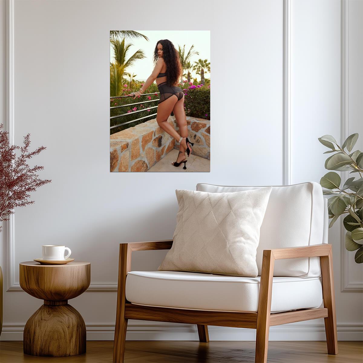 Rihanna Black Lingerie Outdoor Photoshoot | Savage X Fenty Poster | Sexy Music Star Art - Music Poster