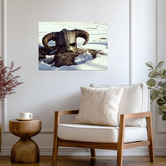 Skyrim Iconic Horned Helmet | Dragonborn Armor Poster | Fantasy Video Game Art - Video Games Poster