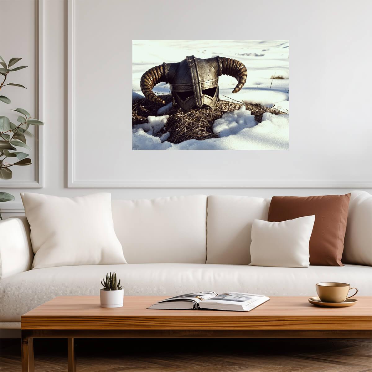 Skyrim Iconic Horned Helmet | Dragonborn Armor Poster | Fantasy Video Game Art - Video Games Poster
