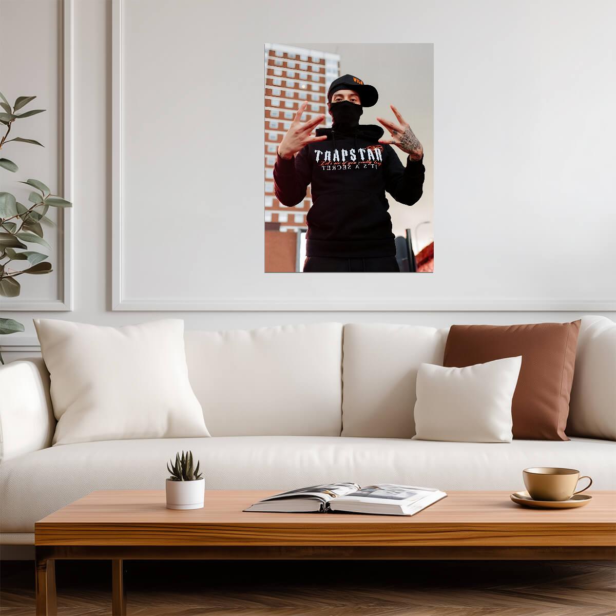 Central Cee in Trapstar Hoodie | Black Balaclava Poster | UK Drill Music Art - Music Poster