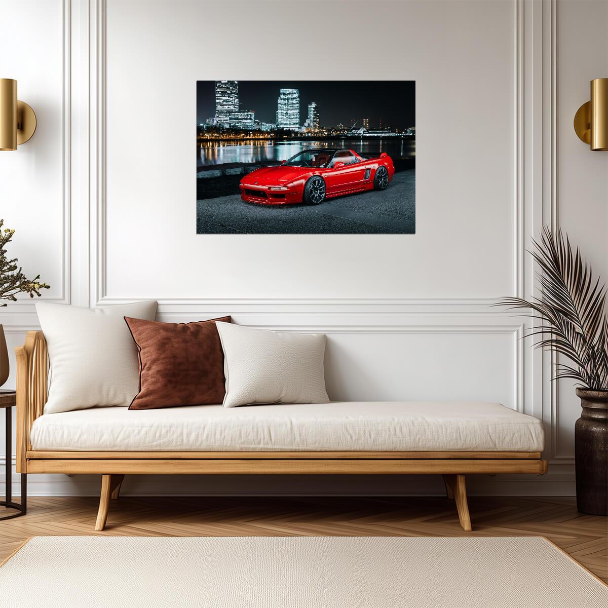 Honda NSX 1st Gen (NA1) | Custom JDM Supercar Poster | Red Sports Car at Night - Cars Poster