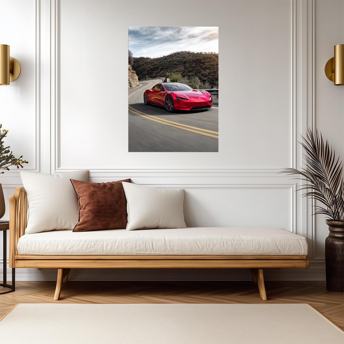 Tesla Roadster Gen 2 | Red Electric Supercar Poster | Automotive Photography Print - Cars Poster