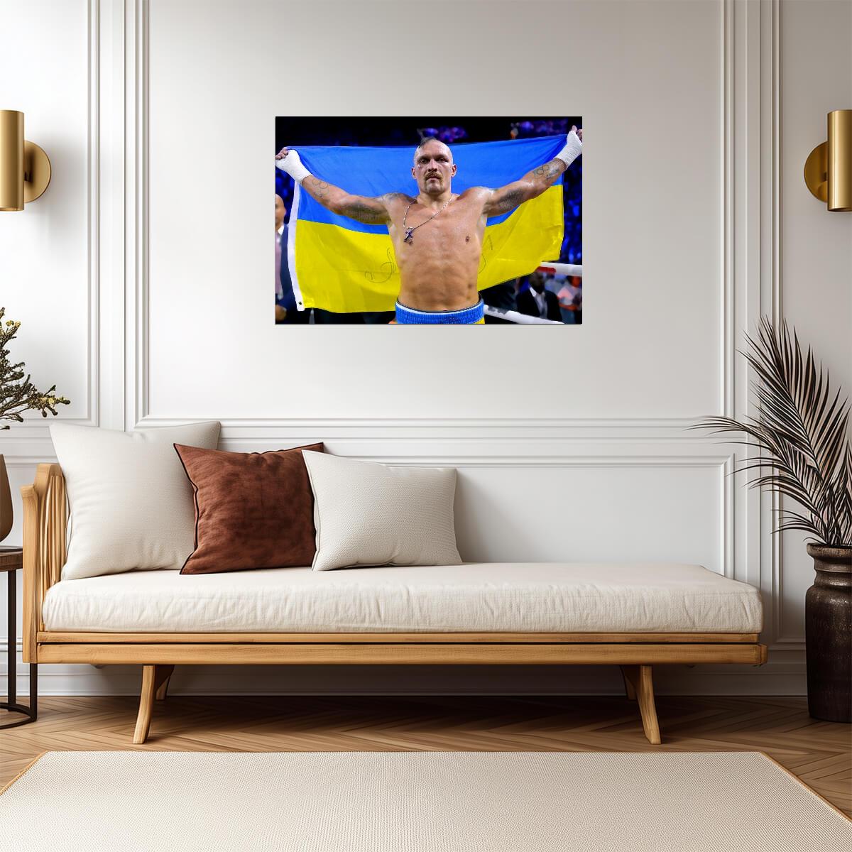 Oleksandr Usyk Holding Ukraine Flag | Boxing Champion Poster | Sports Wall Art - Sports Poster