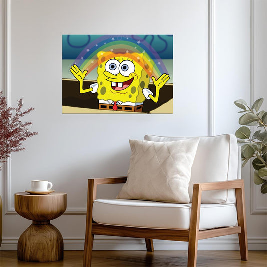 Spongebob Squarepants Imagination Rainbow | Classic Cartoon Poster | Funny Meme Wall Art - Movies & TV Poster