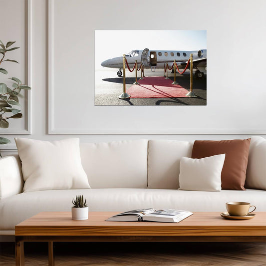 Private Jet with Red Carpet | Luxury Lifestyle Poster | VIP Aviation Photography Print - Cars Poster