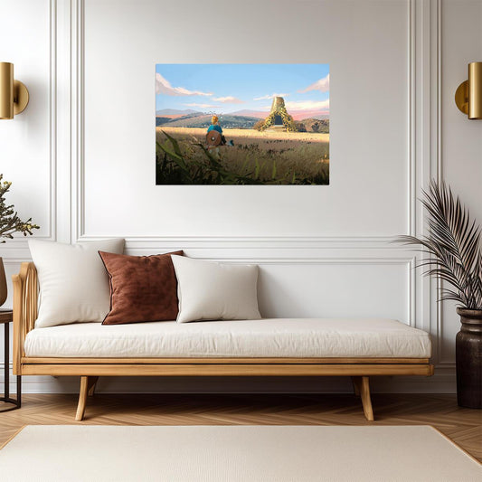 The Legend of Zelda Breath of the Wild Link | Minimalist Landscape Art Poster | Shrine Entrance BOTW Scenery - Video Games Poster